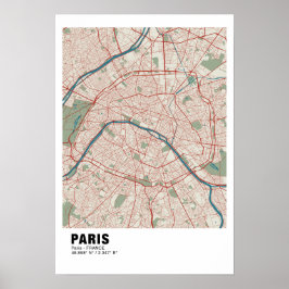 Paris Map Poster - Frankreich Vintag Map Style