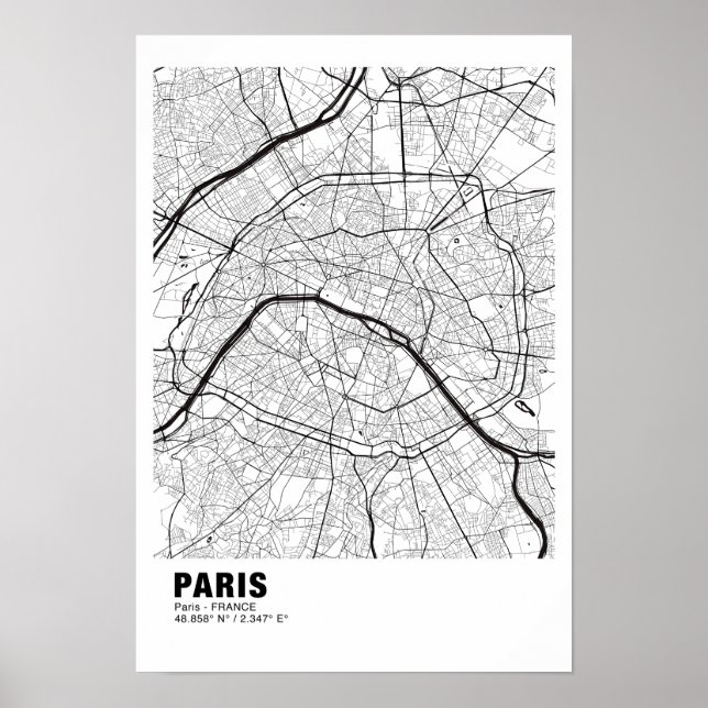 Paris Map Poster - Frankreich - Weiße Karte (Vorne)
