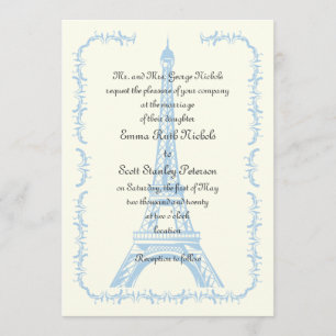 Paris mariage bleu Tour Eiffel invitation en ivoir