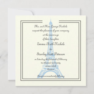 Paris mariage bleu Tour Eiffel invitation en ivoir