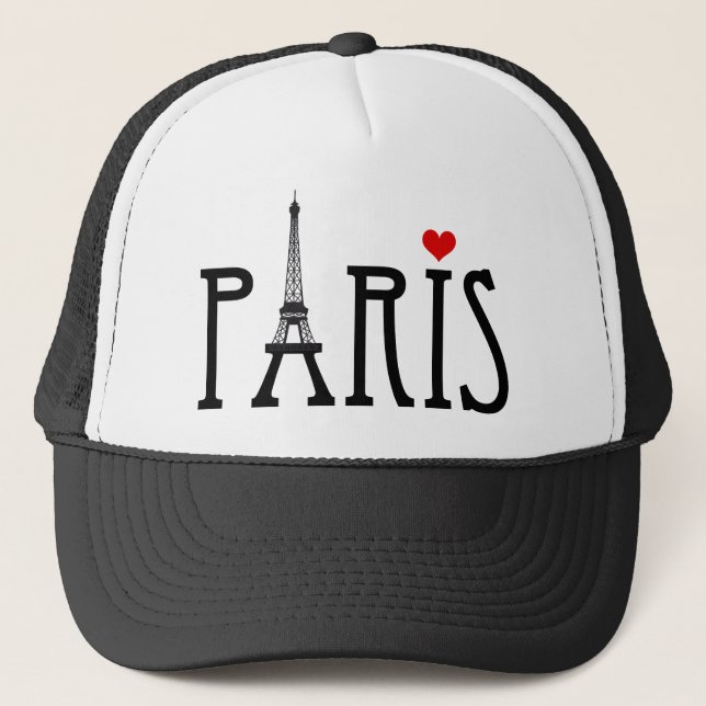 Paris mit Eiffelturm und rotem Herzen Truckerkappe (Vorderseite)