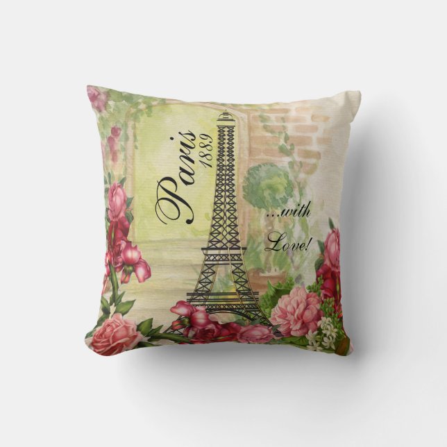 Paris mit Liebe-Rosen-Garten Kissen (Vorderseite)