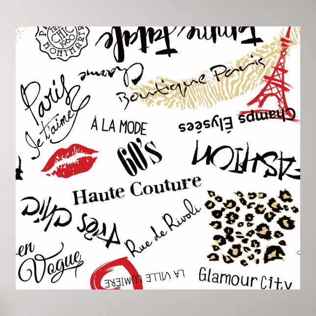 Paris-Mode: Vintages Glamour-Muster. Poster (Vorne)