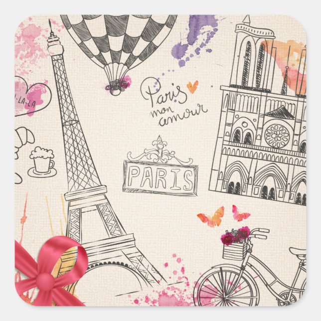 Paris Mon Amour Quadratischer Aufkleber (Vorderseite)