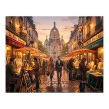 Paris Montmartre Kunstmarkt in der Dämmerung Poste