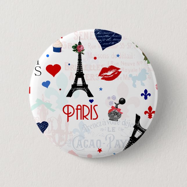Paris-Muster mit Eiffelturm Button (Vorderseite)