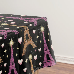 Paris Nacht Eiffelturm Herzen & Glitzer Design Tischdecke