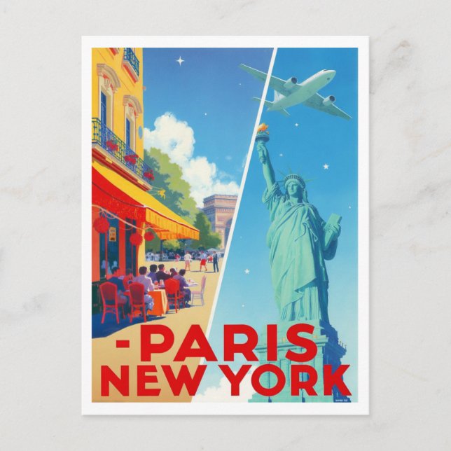 Paris New York Reise Postkarte (Vorderseite)