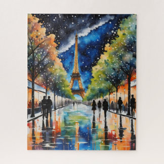 PARIS on a rainy day. Eiffel Tower, Starry Night