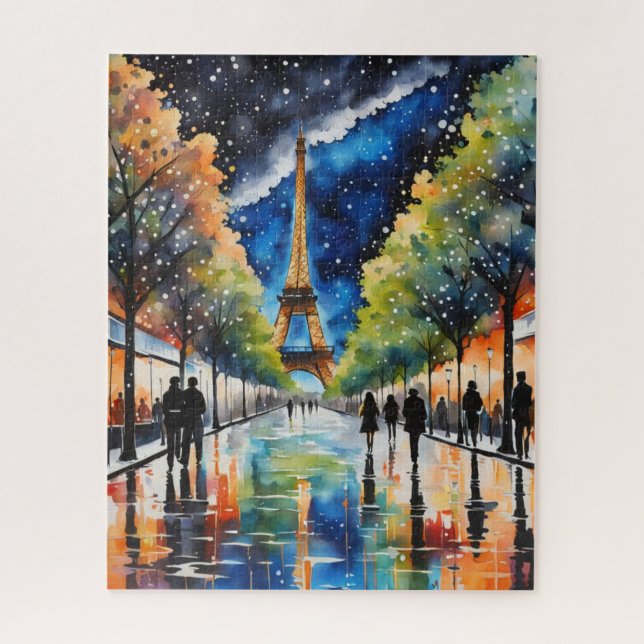 PARIS on a rainy day. Eiffel Tower, Starry Night (Vertikal)