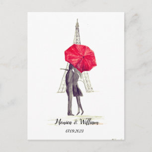Paris Paar Eiffelturm roter Schirm Hochzeit Postkarte