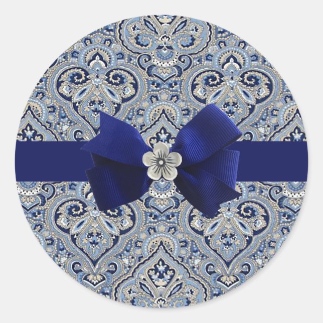 Paris Paisley Indigo Runder Aufkleber (Vorderseite)