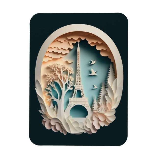 Paris Papercut Style Flexibles Foto Magnet (Vertikal)