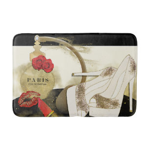 Paris Parfum Parfüm Rosen High Heels und Lippensti Badematte