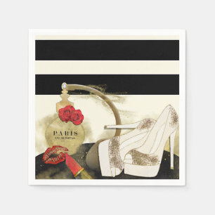 Paris Parfum Parfüm Rosen High Heels und Lippensti Serviette