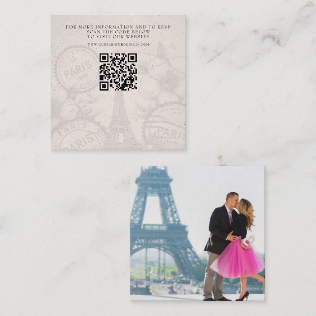 Paris Passport Wedding QR Begleitkarte (Vorne/Hinten)