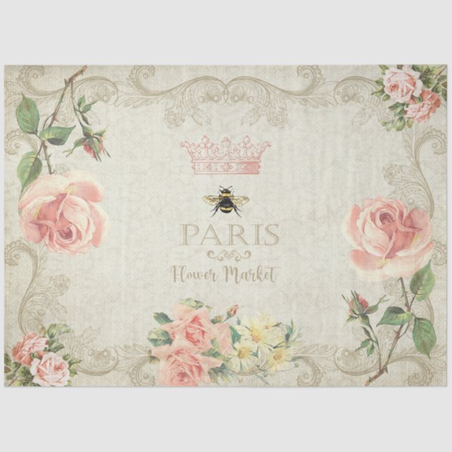 Paris Peach Pink Roses Decoupage Crafting Seidenpapier (Vorderseite)