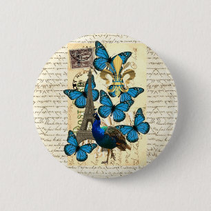 Paris, Pfau und Schmetterlinge Button