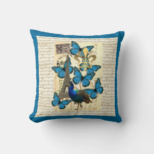 Paris, Pfau und Schmetterlinge Kissen