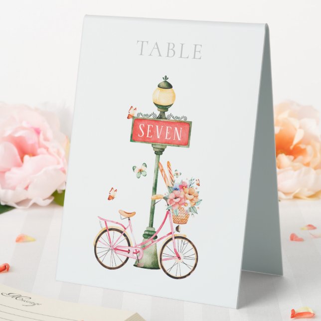Paris Pink Bicycle Watercolor Tischaufsteller (In Situ (Hochzeit))