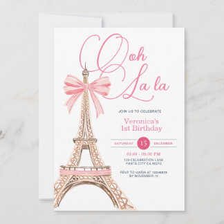 Paris Pink Bow Geburtstagsparty Einladung