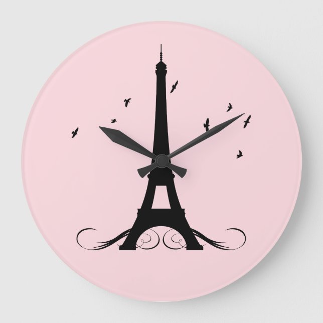 Paris Pink Eiffel Tower Große Wanduhr (Vorderseite)