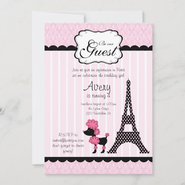 Paris Pink Poodle Eiffelturm Tee Party Braut Einladung (Vorderseite)