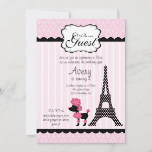 Paris Pink Poodle Eiffelturm Tee Party Braut Einladung