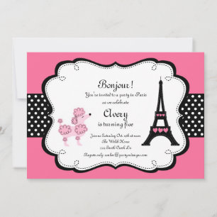 Paris Pink Poodle Eiffelturm Tee Party Braut Einladung
