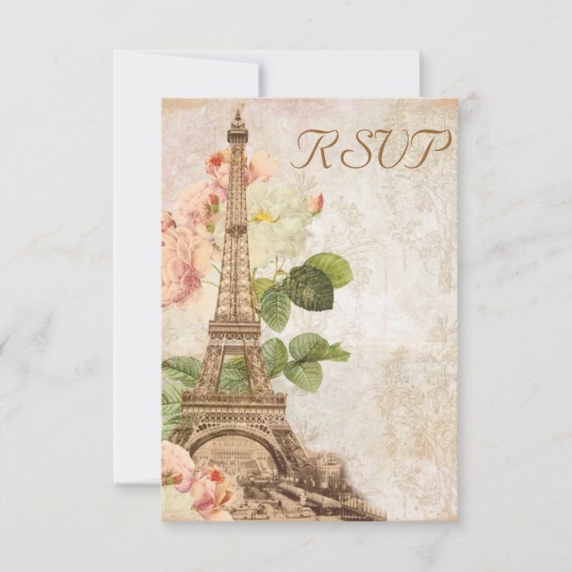 Paris Pink Rose Vintag Romantische RSVP-Karte RSVP Karte (Vorderseite)