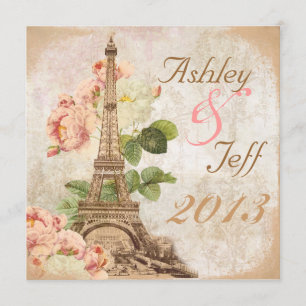 Paris Pink Rose Vintager romantischer Hochzeitsemp Einladung