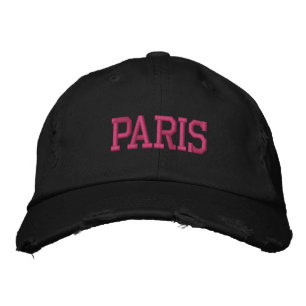 PARIS Pink Stickerei Schwarzer Vintager Stil Bestickte Baseballkappe