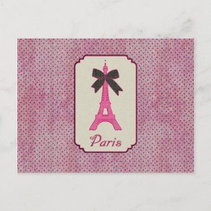 Paris Pink und Black Polka Dot Eiffel Tower & Bow Postkarte