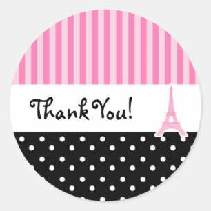 Paris Polka Dot & Pink gestreifte Party-Aufkleber Runder Aufkleber