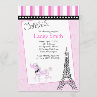 Paris Poodle 12x18 Pink zum Geburtstag Einladung