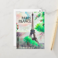Paris Postkarte, Kunstdruck, Aquarell, Reisebuch