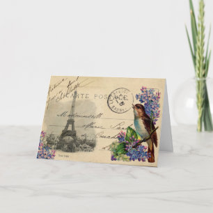 Paris-Postkarten-Vogel auf Flieder-Karte Karte