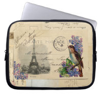 Paris-Postkarten-Vogel auf Flieder-Laptop-Hülse