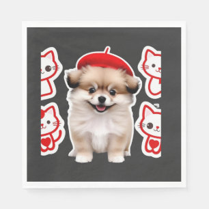 Paris Pup & Kitty Crew � Hübsche Barett-Hund und K Serviette