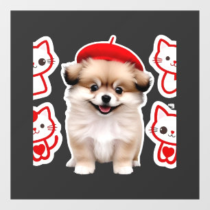 Paris Pup & Kitty Crew � Hübscher Beret Hund und K Fensteraufkleber