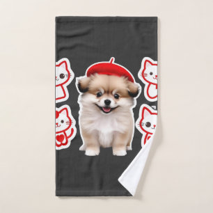 Paris Pup & Kitty Crew � Hübscher Beret Hund und K Handtuch