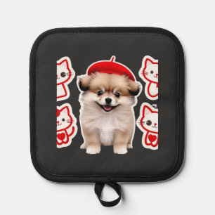 Paris Pup & Kitty Crew � Hübscher Beret Hund und K Topflappen
