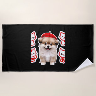 Paris Pup & Kitty Crew - Niedlicher Beret Hund und Strandtuch