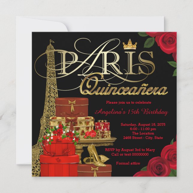 Paris Quinceanera Einladung (Vorderseite)