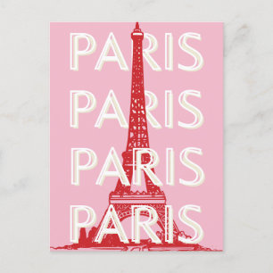 Paris, Reisemöglichkeiten, Retro Art, Rosa Feiertagspostkarte