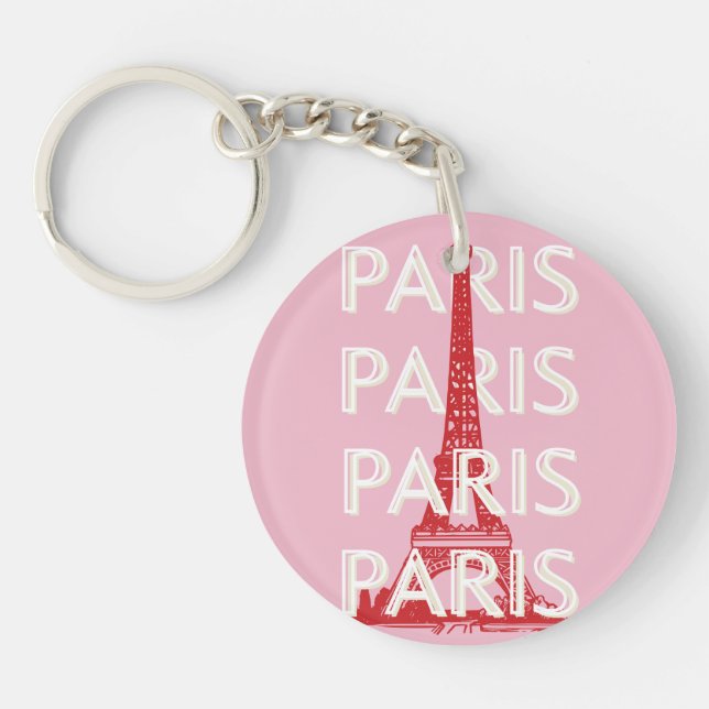 Paris, Reisemöglichkeiten, Retro Art, Rosa Schlüsselanhänger (Vorderseite)