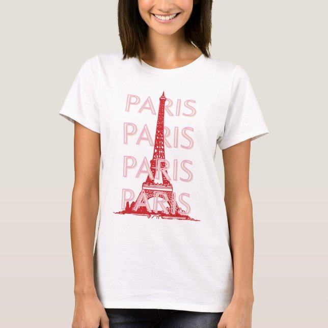 Paris, Reisemöglichkeiten, Retro Art, Rosa T-Shirt (Vorderseite)