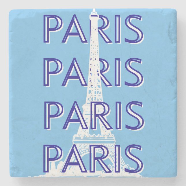Paris Reisen Kunst, Reisen Kunst, Preppy Art, Blue Steinuntersetzer (Vorderseite)