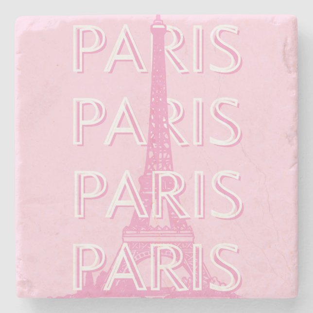 Paris Reisen Kunst, Reisen Kunst, Preppy Art, Pink Steinuntersetzer (Vorderseite)