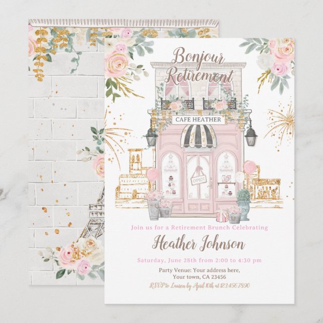 Paris Renten Party Einladung (Vorne/Hinten)